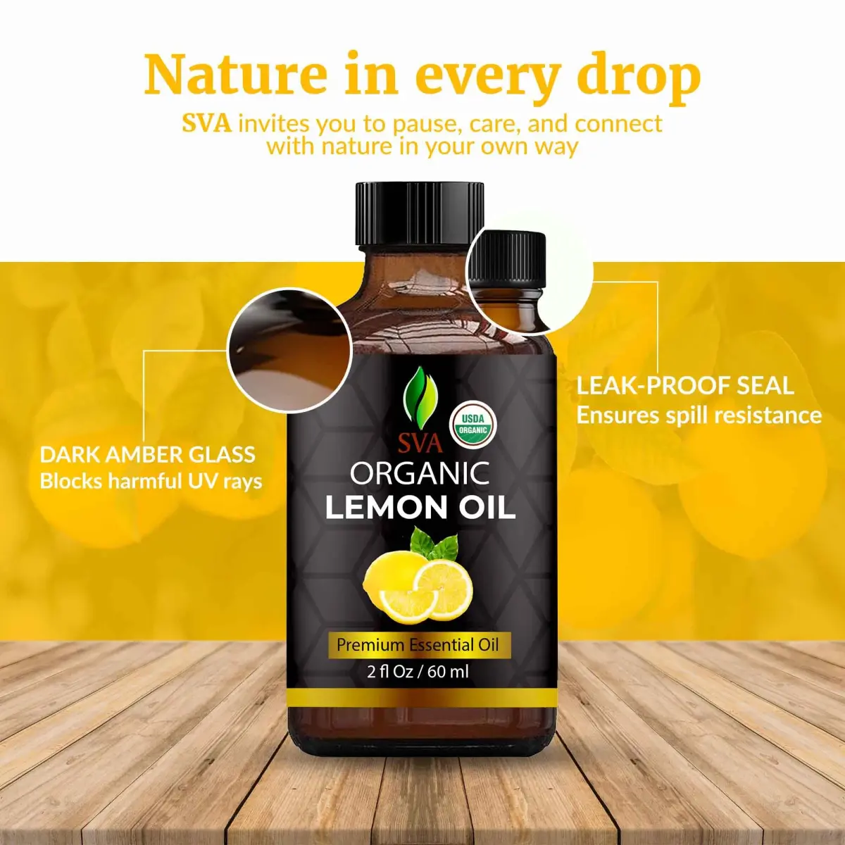 SVA ORGANICS Lemon Essential Oil 60 ml (2 Fl Oz) | Cold-Pressed Organic Oil for Aromatherapy & DIY - view 7