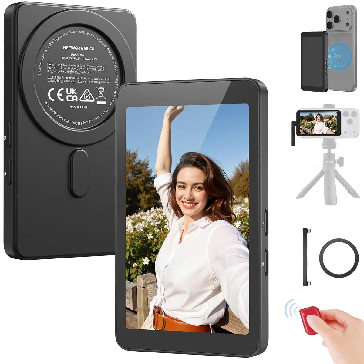 NEEWER M4C 4" Magnetic Selfie Monitor Screen | 4K 120fps Wired Recording for DP Phones - main product image