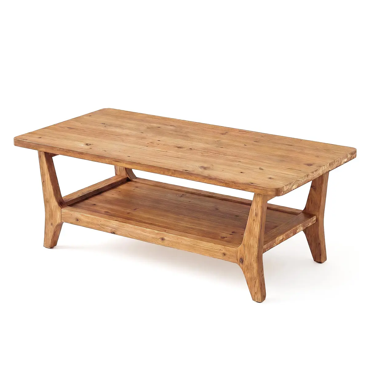 LITTLE TREE Solid Wood Coffee Table 47.2" x 23.6" | Rustic Orange-Brown Finish, 2-Tier - view 7