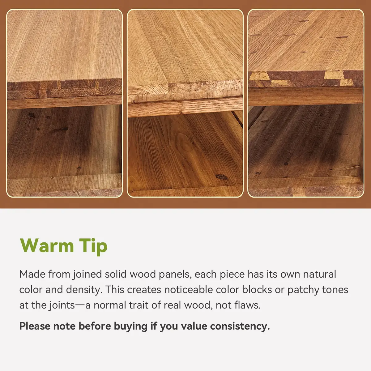 LITTLE TREE Solid Wood Coffee Table 47.2" x 23.6" | Rustic Orange-Brown Finish, 2-Tier - view 8