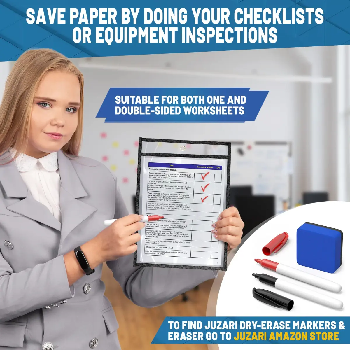JUZARI Clear 50 Pack Job Ticket Holders 8.5x11 Inch | Heavy Duty Plastic Sleeves for Documents - view 7
