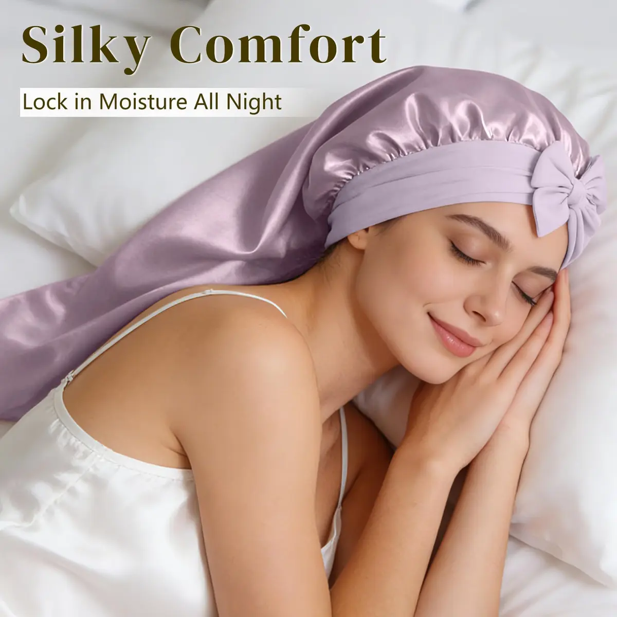 ZIMASILK Long Mulberry Silk Bonnet for Sleeping Women Purple | OEKO-TEX Certified, 19 Momme Grade 6A Silk - view 5