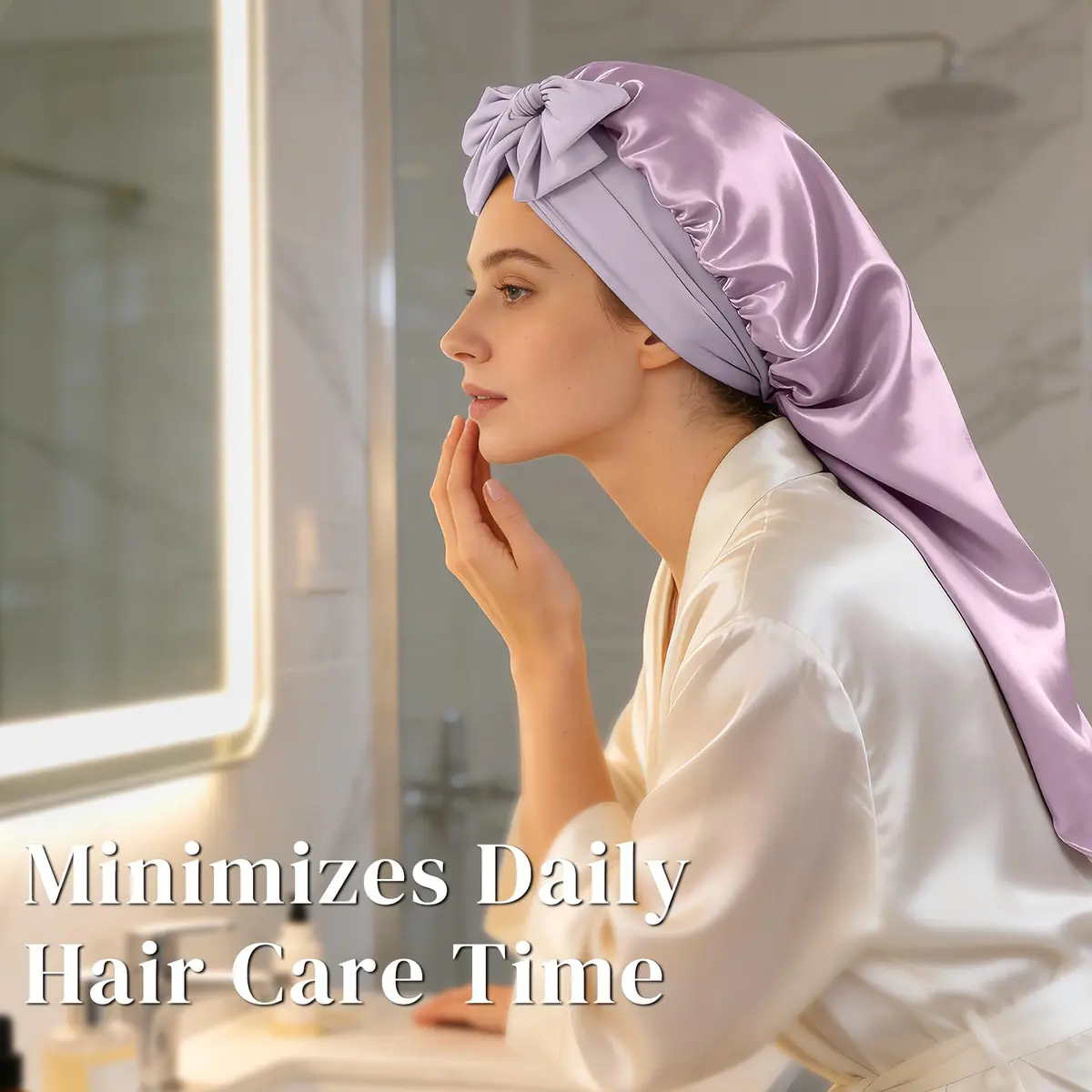 ZIMASILK Long Mulberry Silk Bonnet for Sleeping Women Purple | OEKO-TEX Certified, 19 Momme Grade 6A Silk - view 6