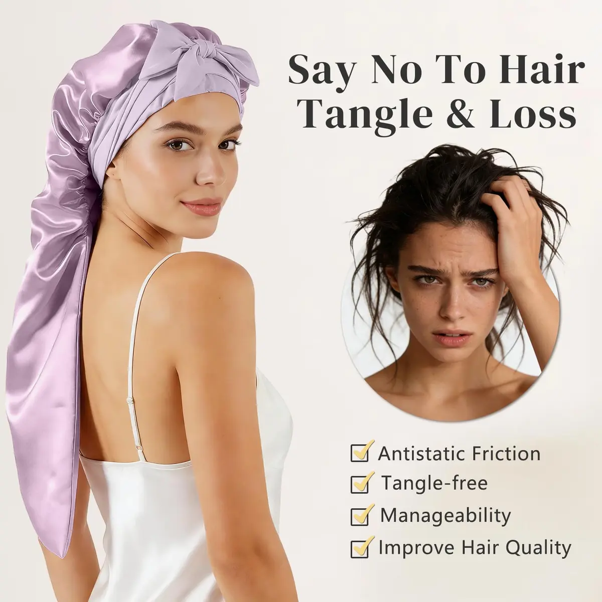ZIMASILK Long Mulberry Silk Bonnet for Sleeping Women Purple | OEKO-TEX Certified, 19 Momme Grade 6A Silk - view 3