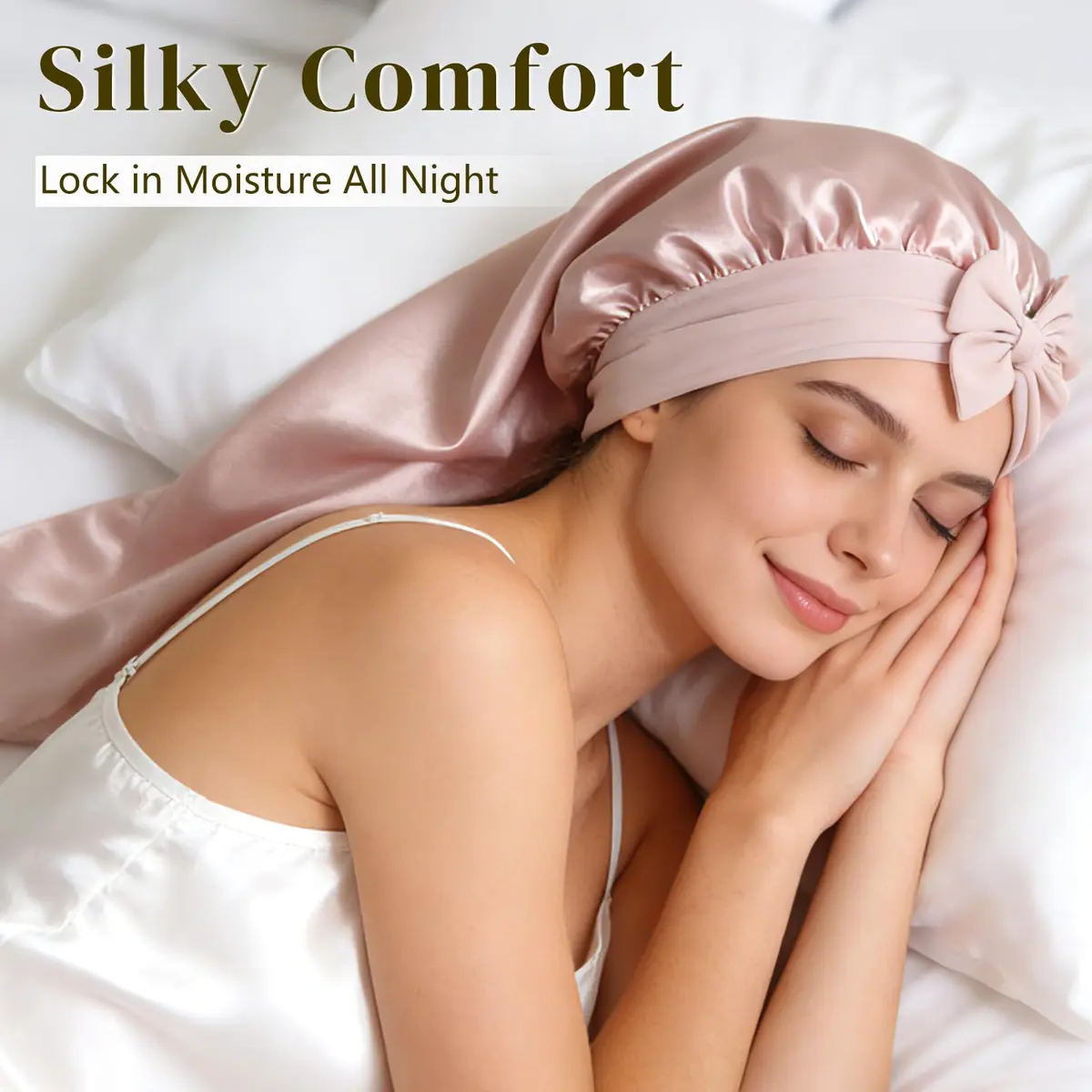 ZIMASILK Long Mulberry Silk Bonnet for Sleeping Women, Pink | 19 Momme 100% Mulberry Silk, Hypoallergenic & Durable - view 5