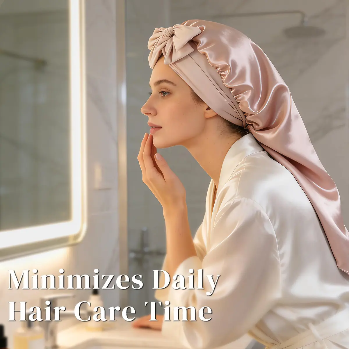 ZIMASILK Long Mulberry Silk Bonnet for Sleeping Women, Pink | 19 Momme 100% Mulberry Silk, Hypoallergenic & Durable - view 6