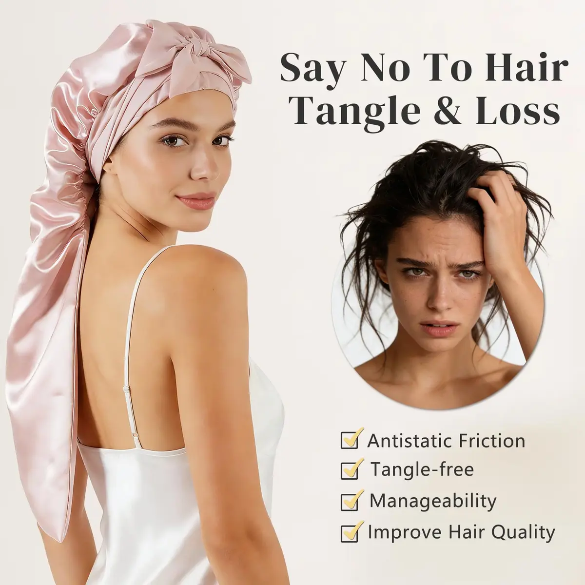 ZIMASILK Long Mulberry Silk Bonnet for Sleeping Women, Pink | 19 Momme 100% Mulberry Silk, Hypoallergenic & Durable - view 3