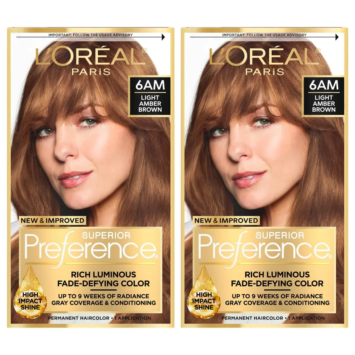 L'Oreal Paris Superior Preference Permanent Hair Color 6AM Light Amber Brown, 2 Kits (Pack of 2) | Fade-Defying Color with Gray Coverage - main product image
