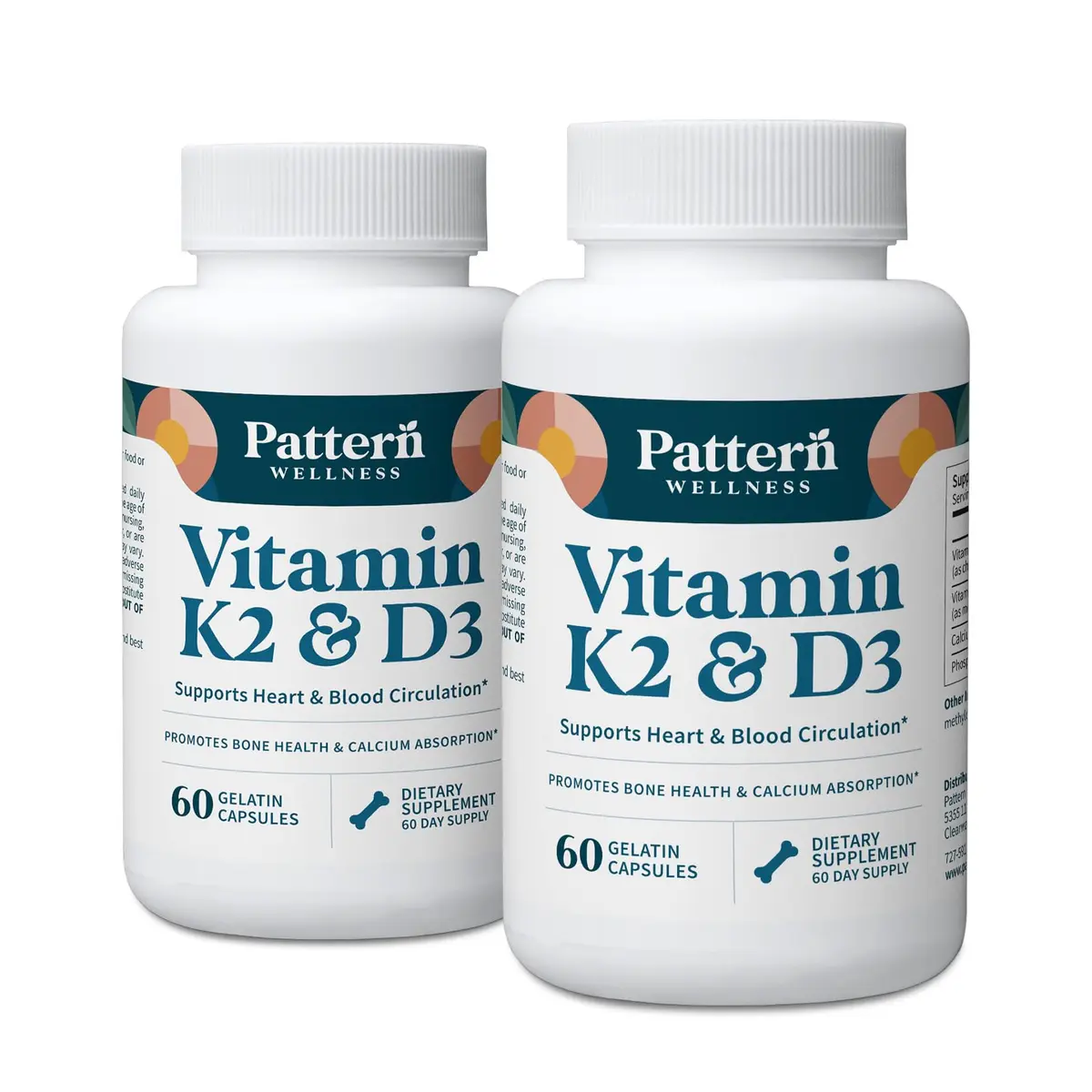 Pattern Wellness Vitamin K2 & D3 Supplement 120 Capsules - main product image