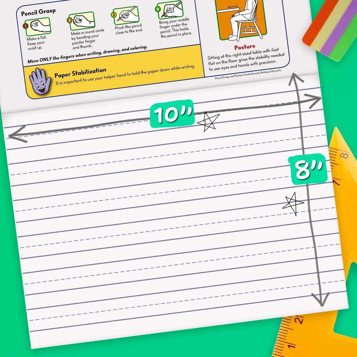 Mead Handwriting Practice Tablet for Grades PK-1 | Raised Solid & Dotted Ruling (10" x 8") - view 2