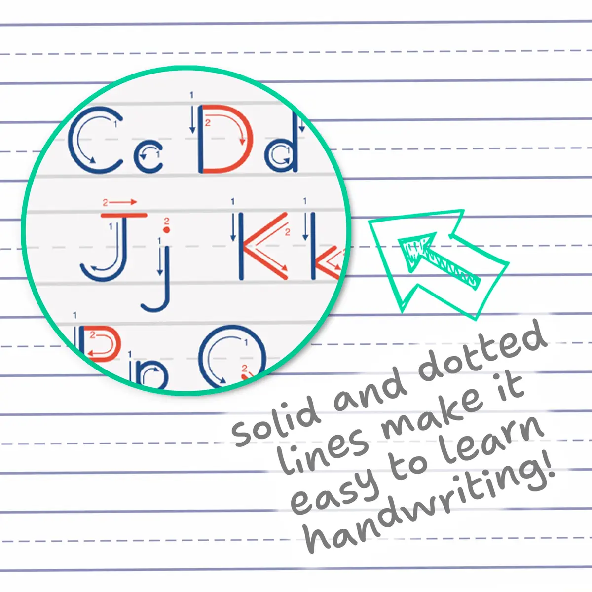 Mead Handwriting Practice Tablet for Grades PK-1 | Raised Solid & Dotted Ruling (10" x 8") - view 3