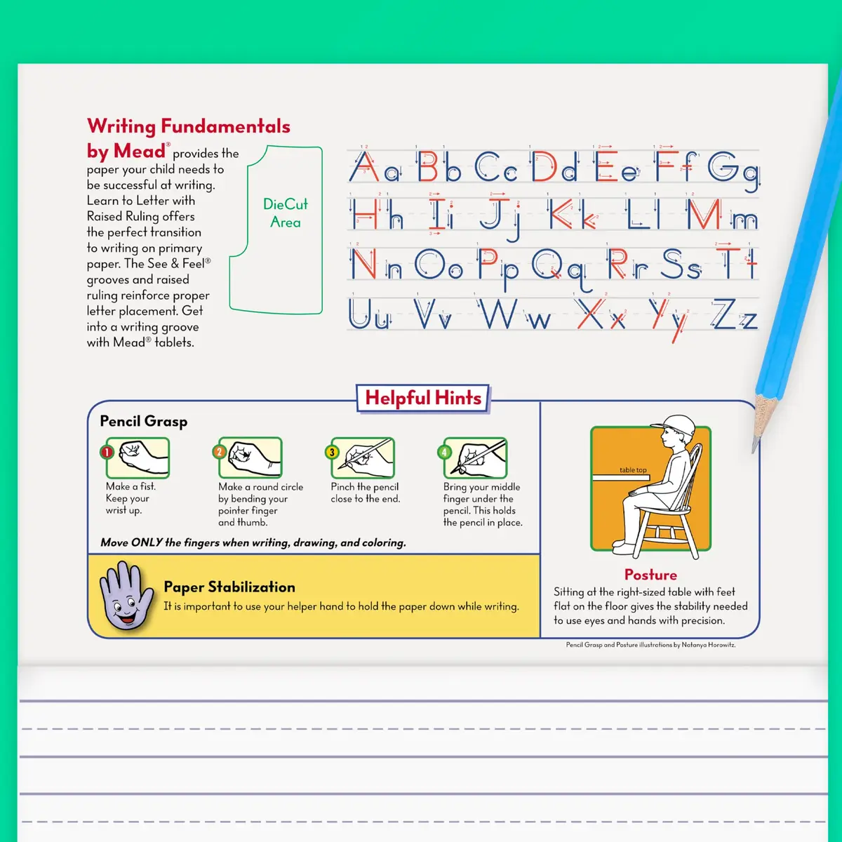 Mead Handwriting Practice Tablet for Grades PK-1 | Raised Solid & Dotted Ruling (10" x 8") - view 4
