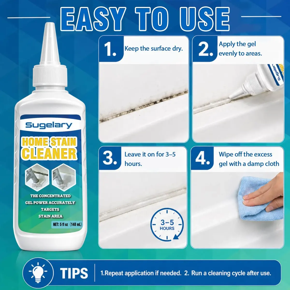 Sugelary Gel Cleaner 10 Fl Oz (5 Fl Oz Pack of 2) | Multi-Surface Stain Remover for Home & Washing Machines - view 4