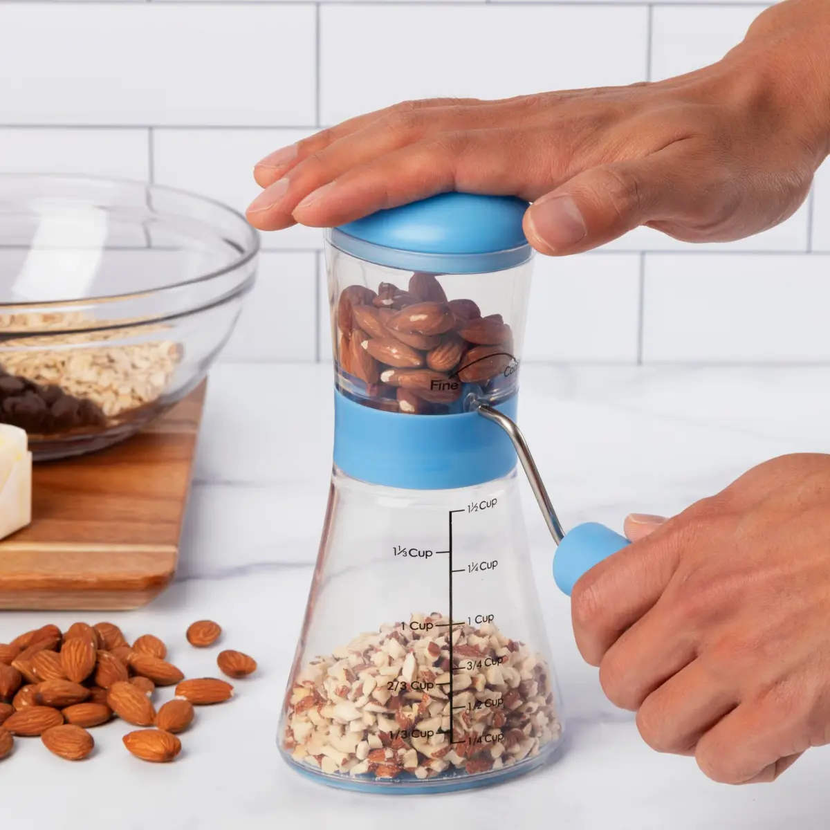 Prepworks by Progressive Nut Chopper with Non-Skid Base, Baby Blue | Fine & Coarse Chop - view 3