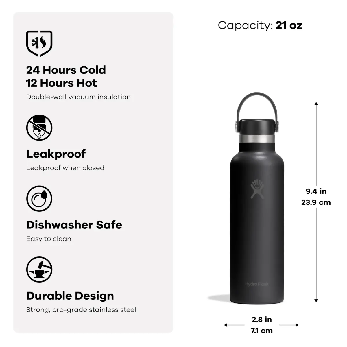 Hydro Flask 710ml Standard Mouth Water Bottle in Shale Gray - Insulated Stainless Steel, Leakproof - view 2