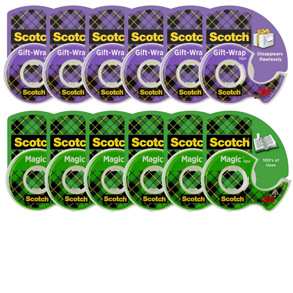 Scotch Gift Wrap Tape & Magic Tape Bundle 12 Rolls (3/4 in x 650 in Each) | USA-Sourced for India - main product image