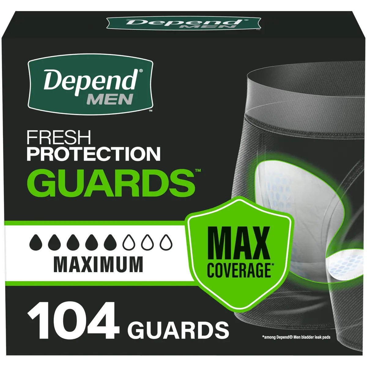 Depend Guards for Men Maximum Absorbency Incontinence Pads 104 Count | OdorBlock Technology - main product image