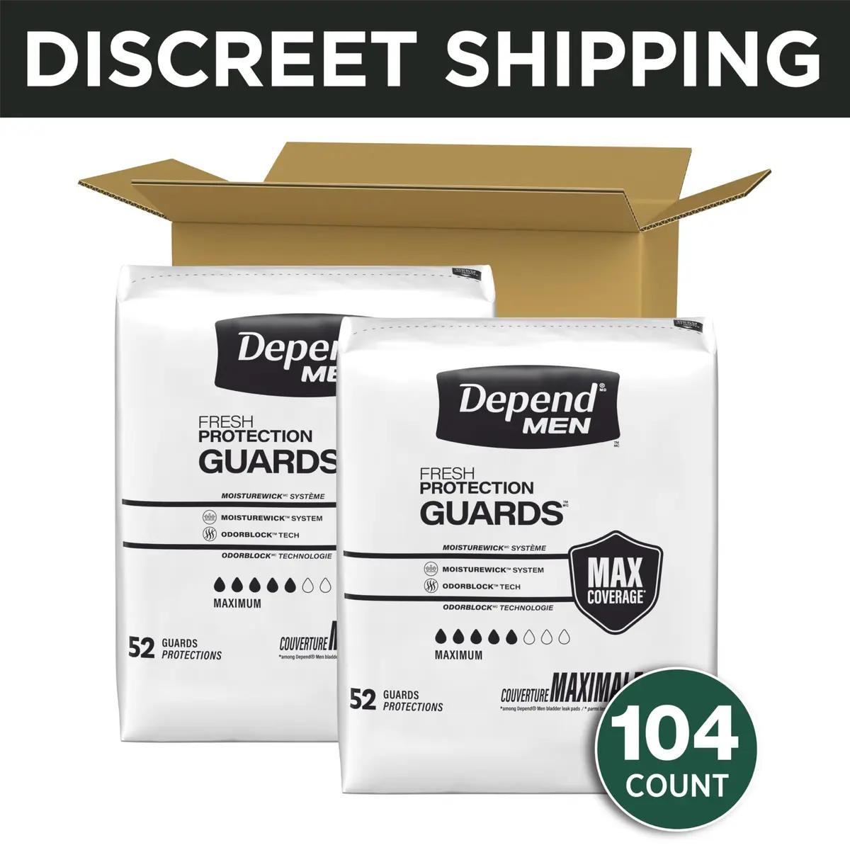 Depend Guards for Men Maximum Absorbency Incontinence Pads 104 Count | OdorBlock Technology - view 2