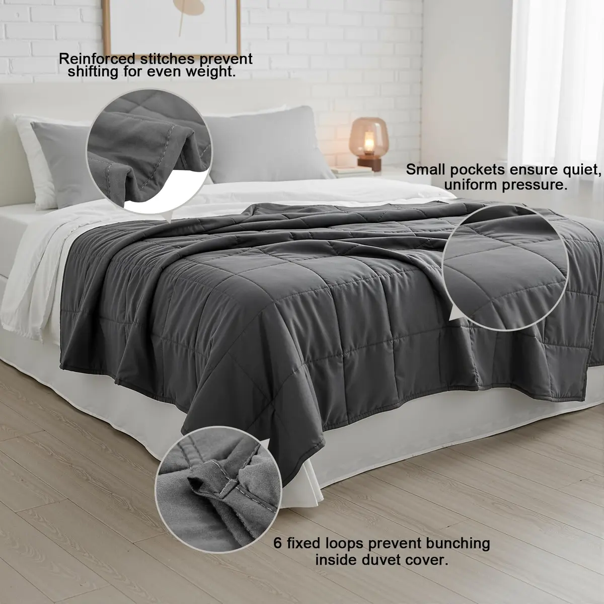 Smart Queen Weighted Blanket 48"x72" 10lbs Grey | All Year Sleep Comfort - view 3