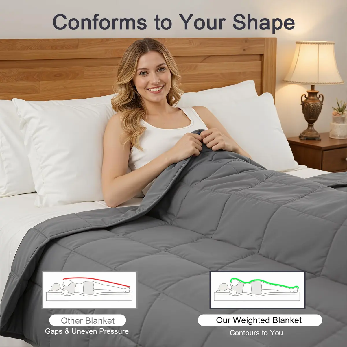 Smart Queen Weighted Blanket 48"x72" 10lbs Grey | All Year Sleep Comfort - view 4