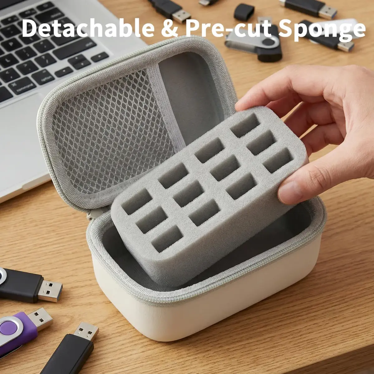 Comecase 12-Slot USB Flash Drive Case with SD Card Pocket & Carabiner | Hard EVA Shell for Data Protection - view 6