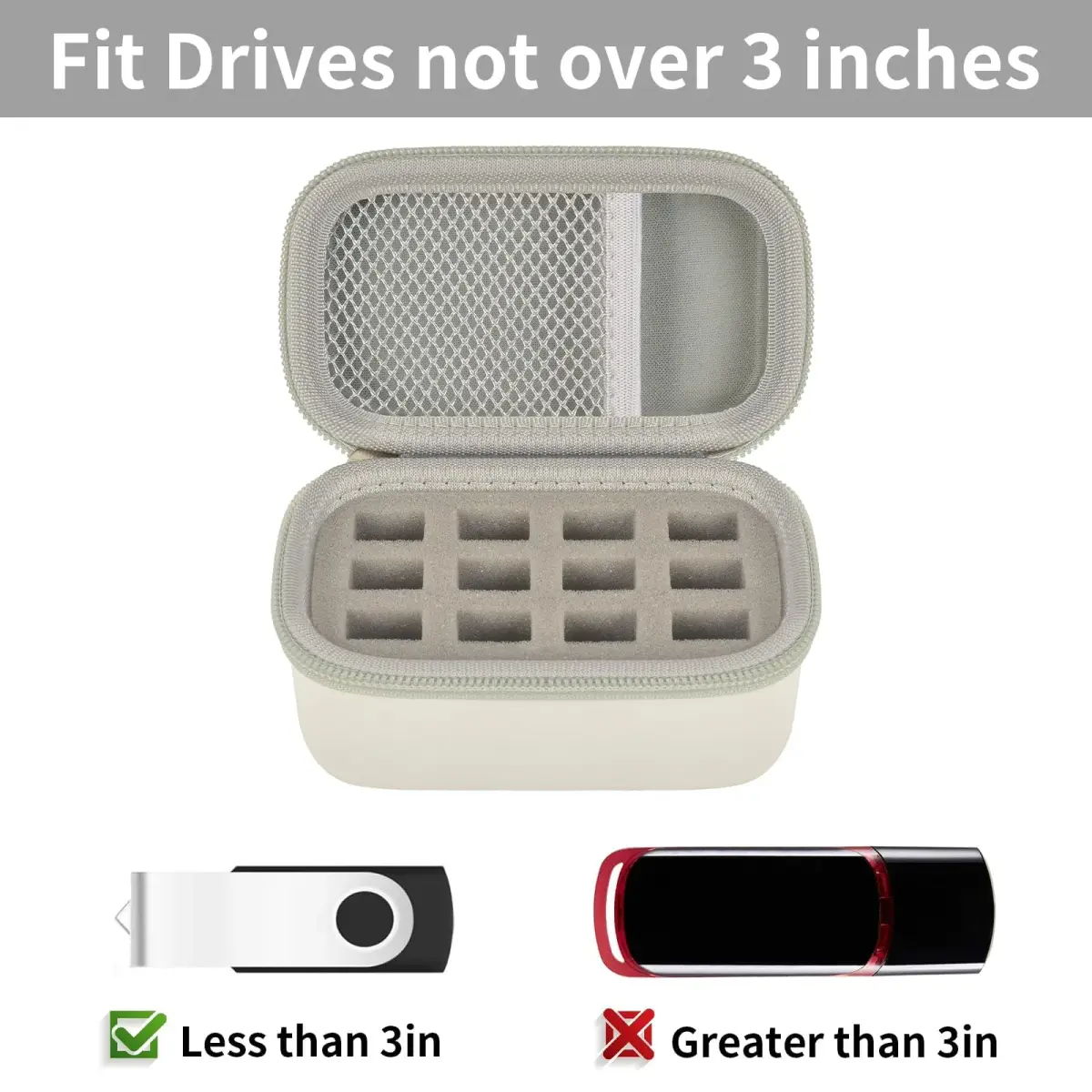 Comecase 12-Slot USB Flash Drive Case with SD Card Pocket & Carabiner | Hard EVA Shell for Data Protection - view 2