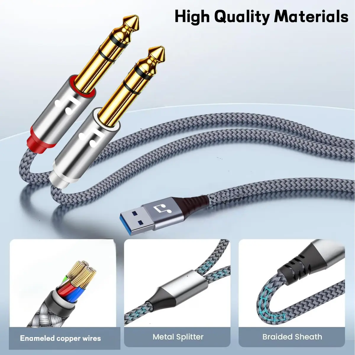 NCGGY USB to Dual 6.35mm TS Mono Audio Cable 1.83m (6 Feet) | Connect PC to Amplifiers & Speakers - view 5