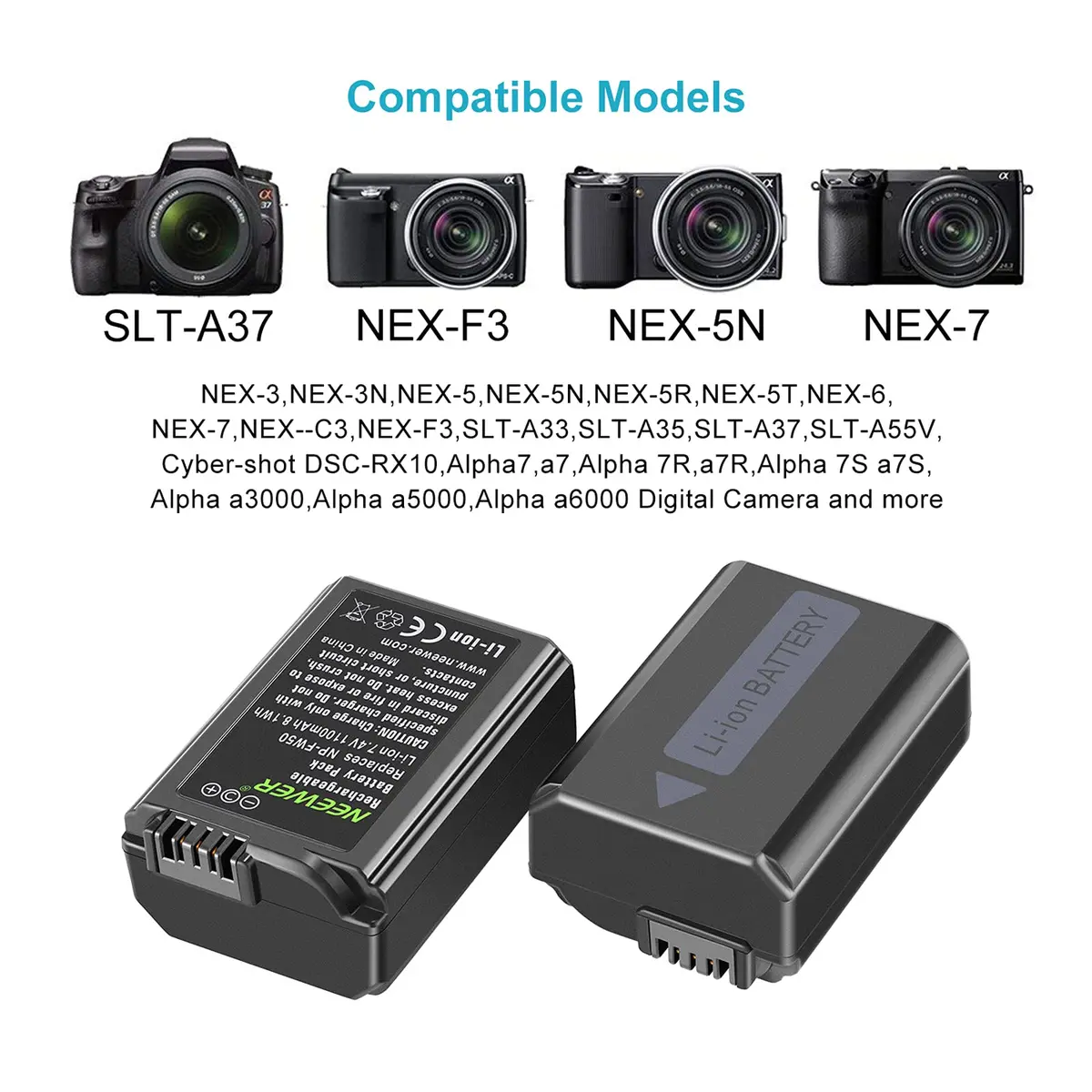 Neewer NP-FW50 Replacement Battery and Dual USB Charger 2-Pack | Charges 2 Batteries Simultaneously - view 2