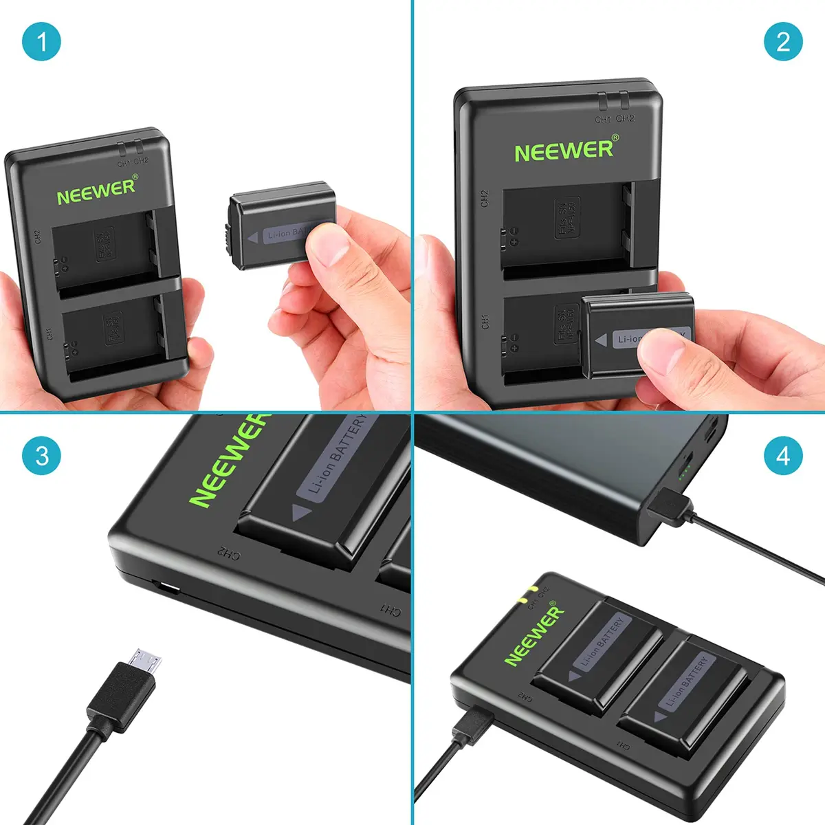 Neewer NP-FW50 Replacement Battery and Dual USB Charger 2-Pack | Charges 2 Batteries Simultaneously - view 3