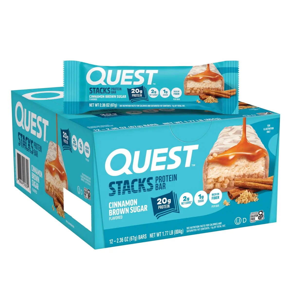 Quest Nutrition Stacks Protein Bars Cinnamon Brown Sugar 67g (2.36oz) 12 Count | 20g Protein, 12g Fiber, 1g Sugar, Gluten-Free, Kosher - main product image
