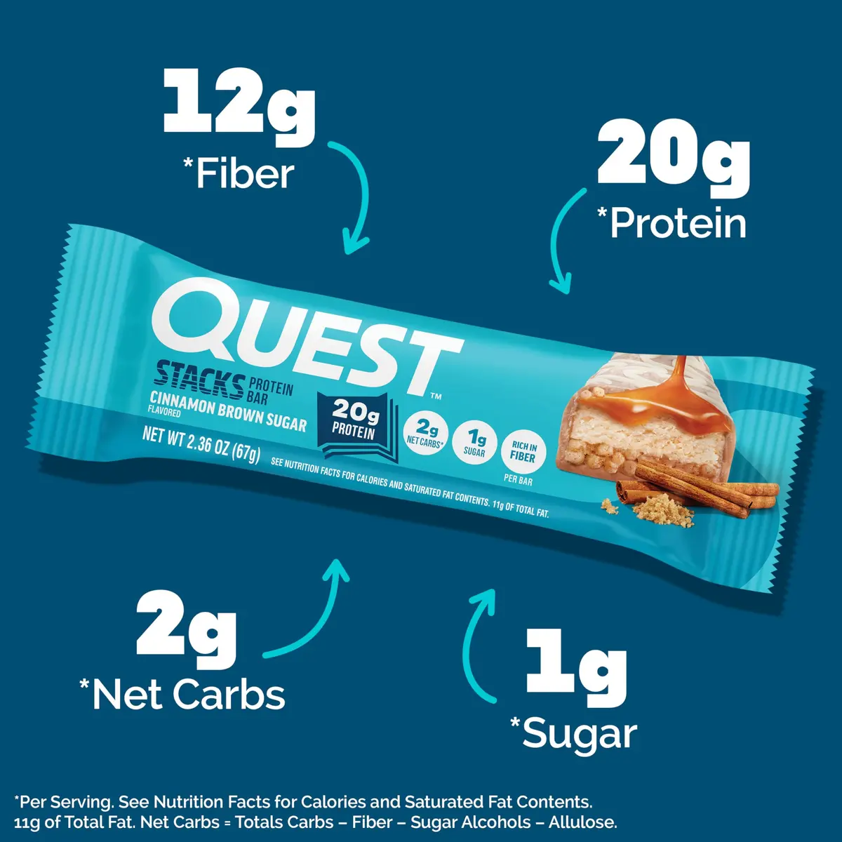 Quest Nutrition Stacks Protein Bars Cinnamon Brown Sugar 67g (2.36oz) 12 Count | 20g Protein, 12g Fiber, 1g Sugar, Gluten-Free, Kosher - view 2