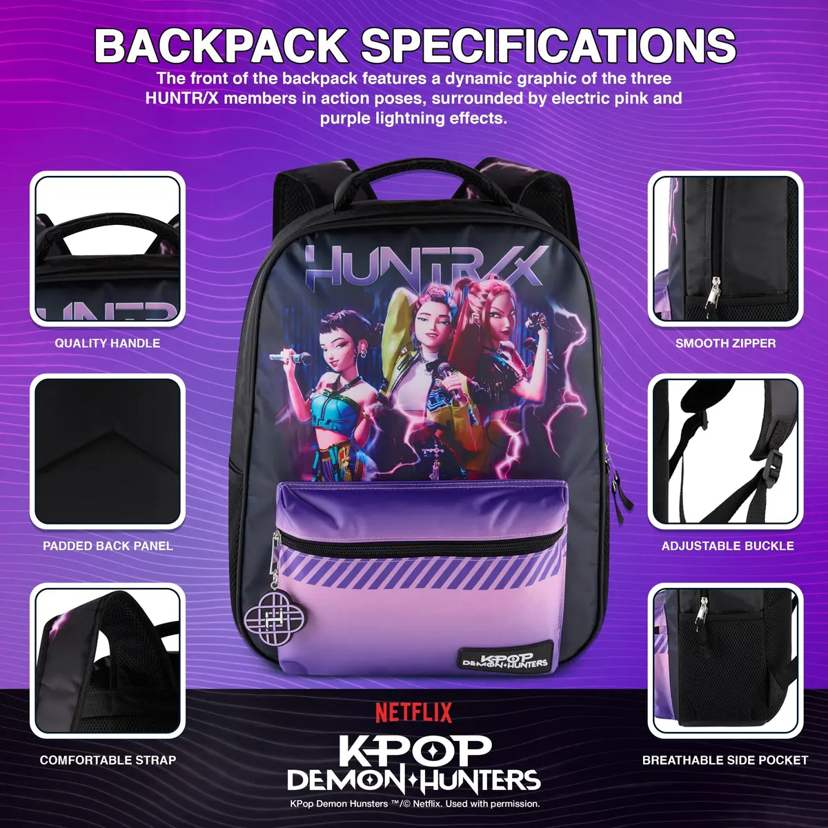 AI ACCESSORY INNOVATIONS K-Pop Demon Hunters Huntrix 16” Backpack for Girls | Water-Resistant, 20L, Adjustable Straps - view 5