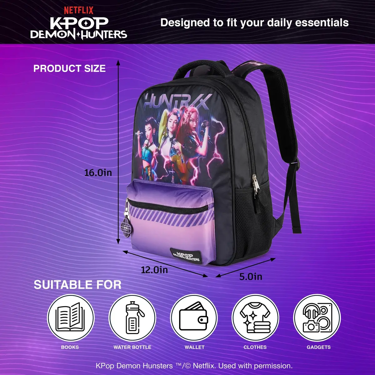AI ACCESSORY INNOVATIONS K-Pop Demon Hunters Huntrix 16” Backpack for Girls | Water-Resistant, 20L, Adjustable Straps - view 6