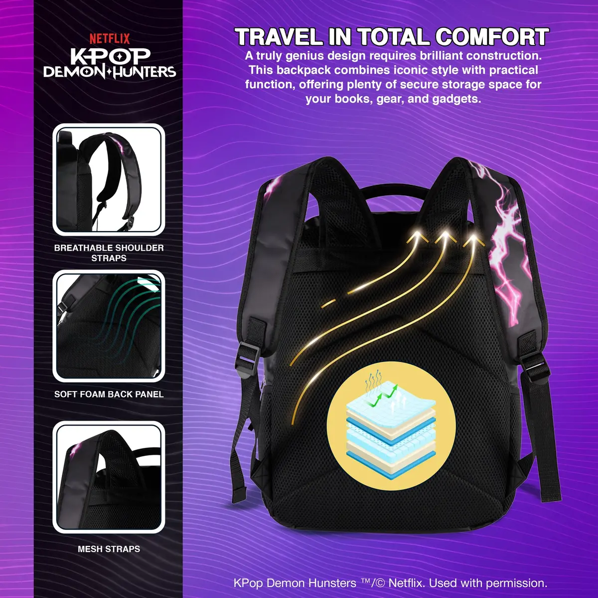 AI ACCESSORY INNOVATIONS K-Pop Demon Hunters Huntrix 16” Backpack for Girls | Water-Resistant, 20L, Adjustable Straps - view 4