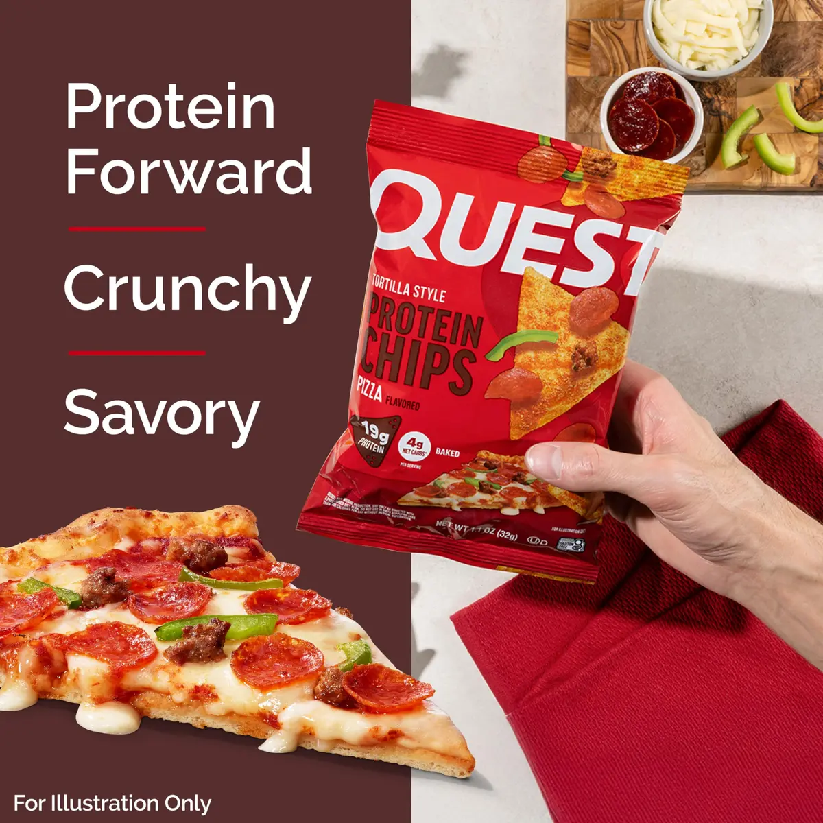 Quest Pizza Tortilla Style Protein Chips 19g Protein 1.1oz Bags (32g) | Baked High Protein Snack - view 3