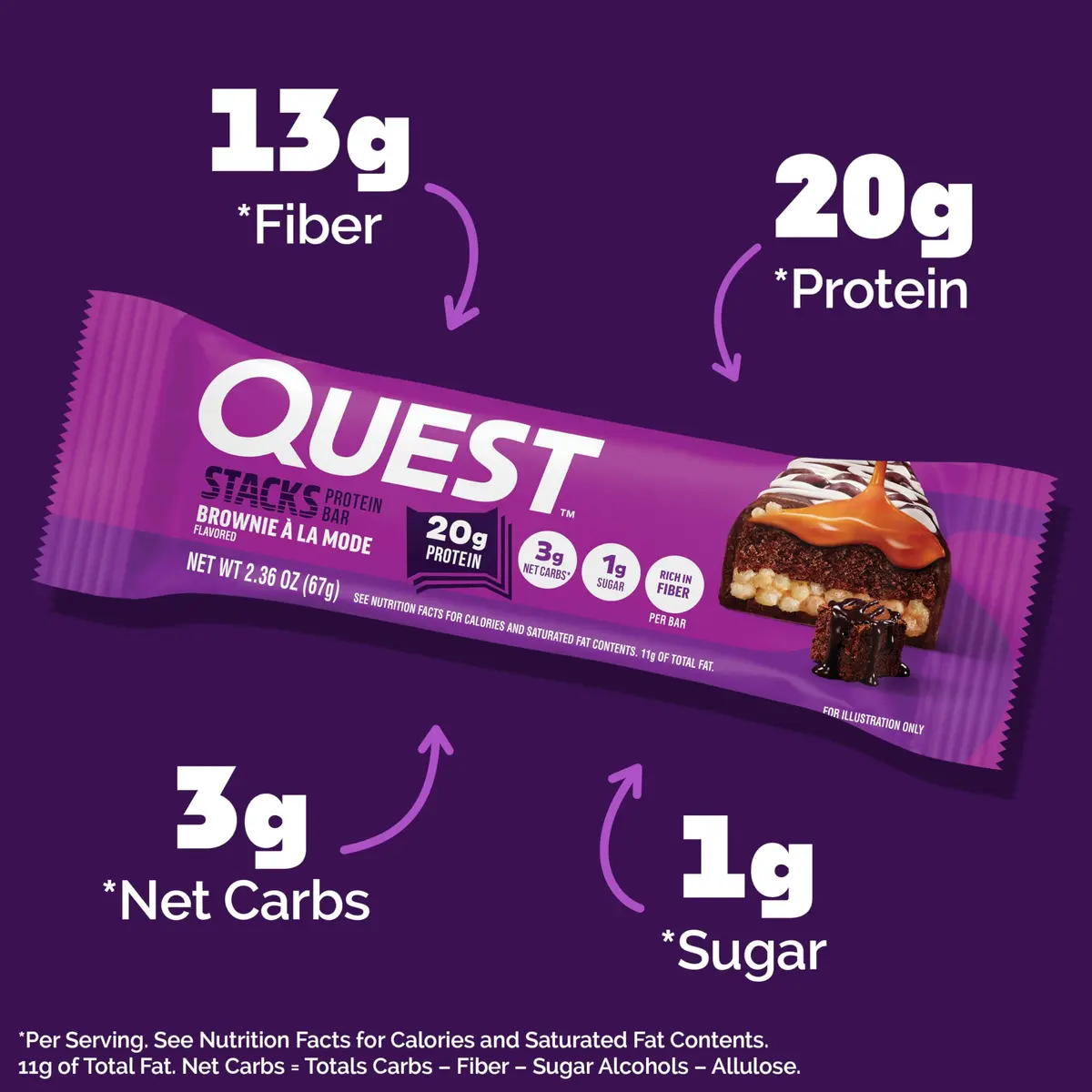 Quest Nutrition Stacks Protein Bars Brownie a la Mode 12 Count (Pack of 1) | 20g Protein Snack Bar with 3g Net Carbs - view 2