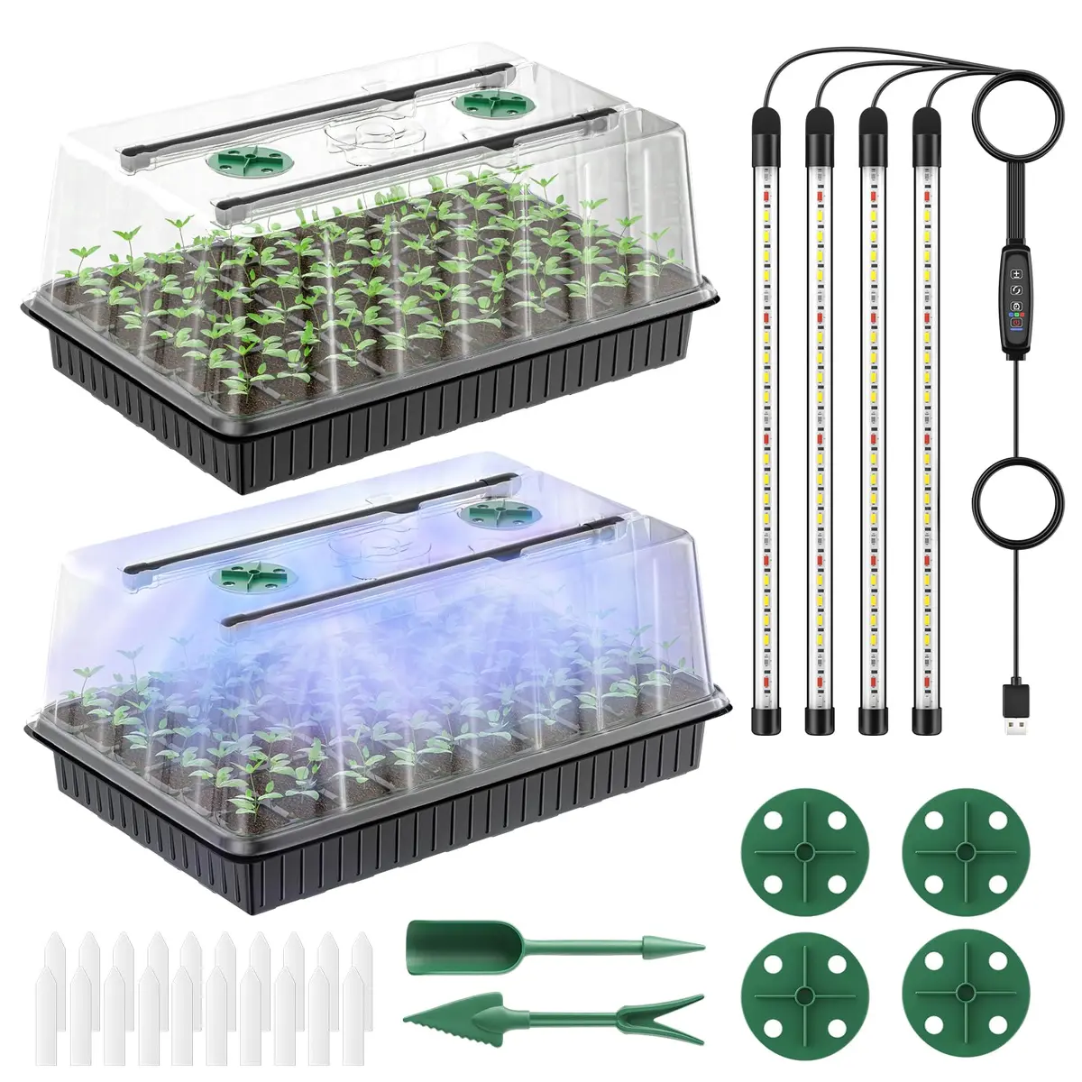 Pawfly 2 Pack Seed Starter Kit, 120 Cells | Indoor Germination Trays with Grow Light & Humidity Domes - main product image