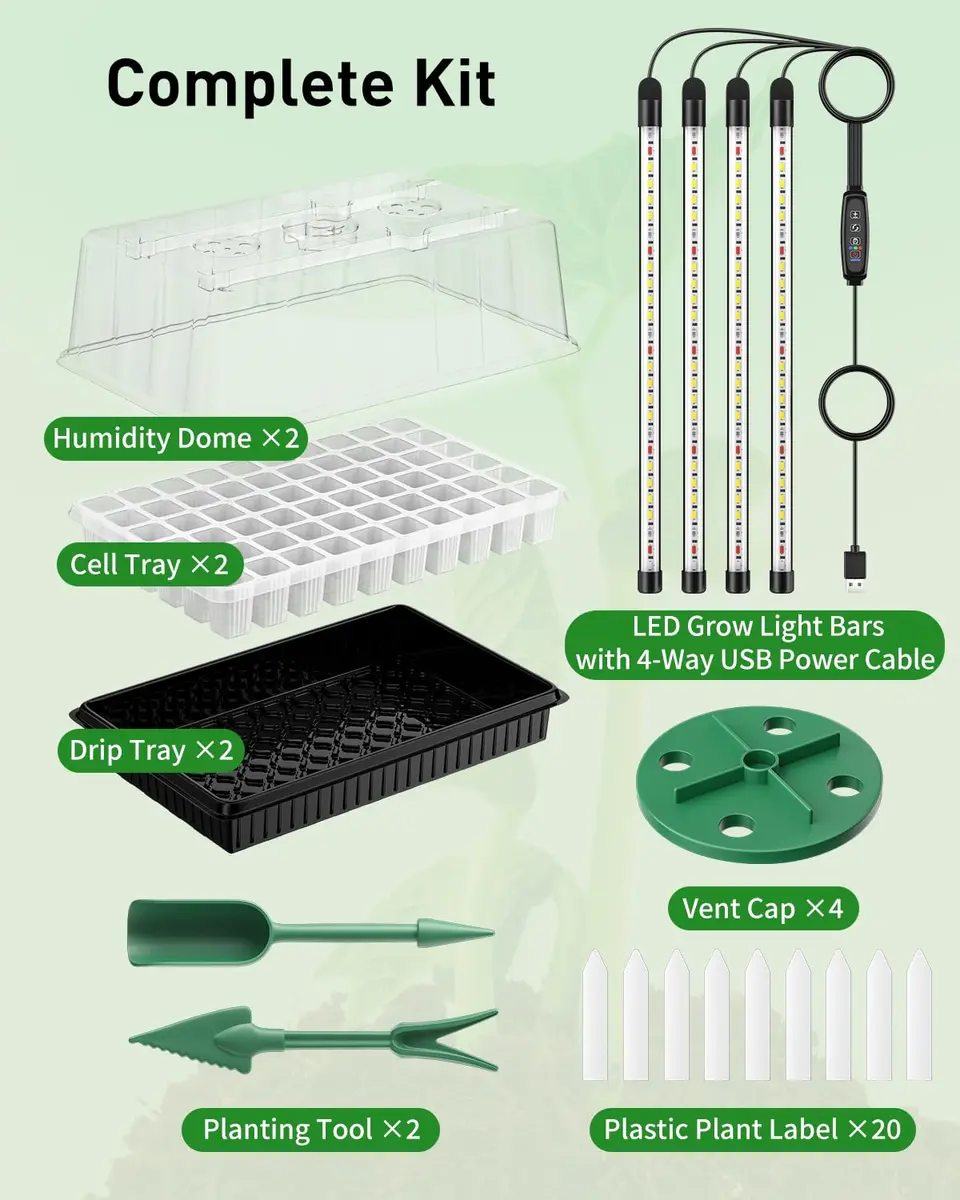 Pawfly 2 Pack Seed Starter Kit, 120 Cells | Indoor Germination Trays with Grow Light & Humidity Domes - view 2