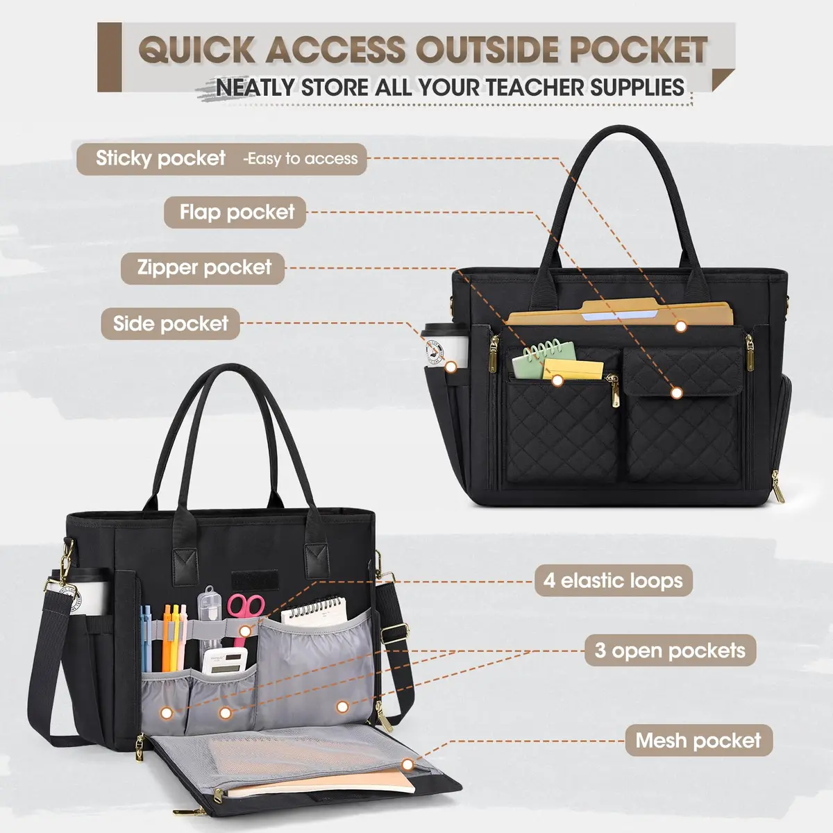 RAINSMORE Teacher Tote Bag with Laptop & Lunch Compartment | 17.3 inch Water-Resistant Work Bag for Women - view 5