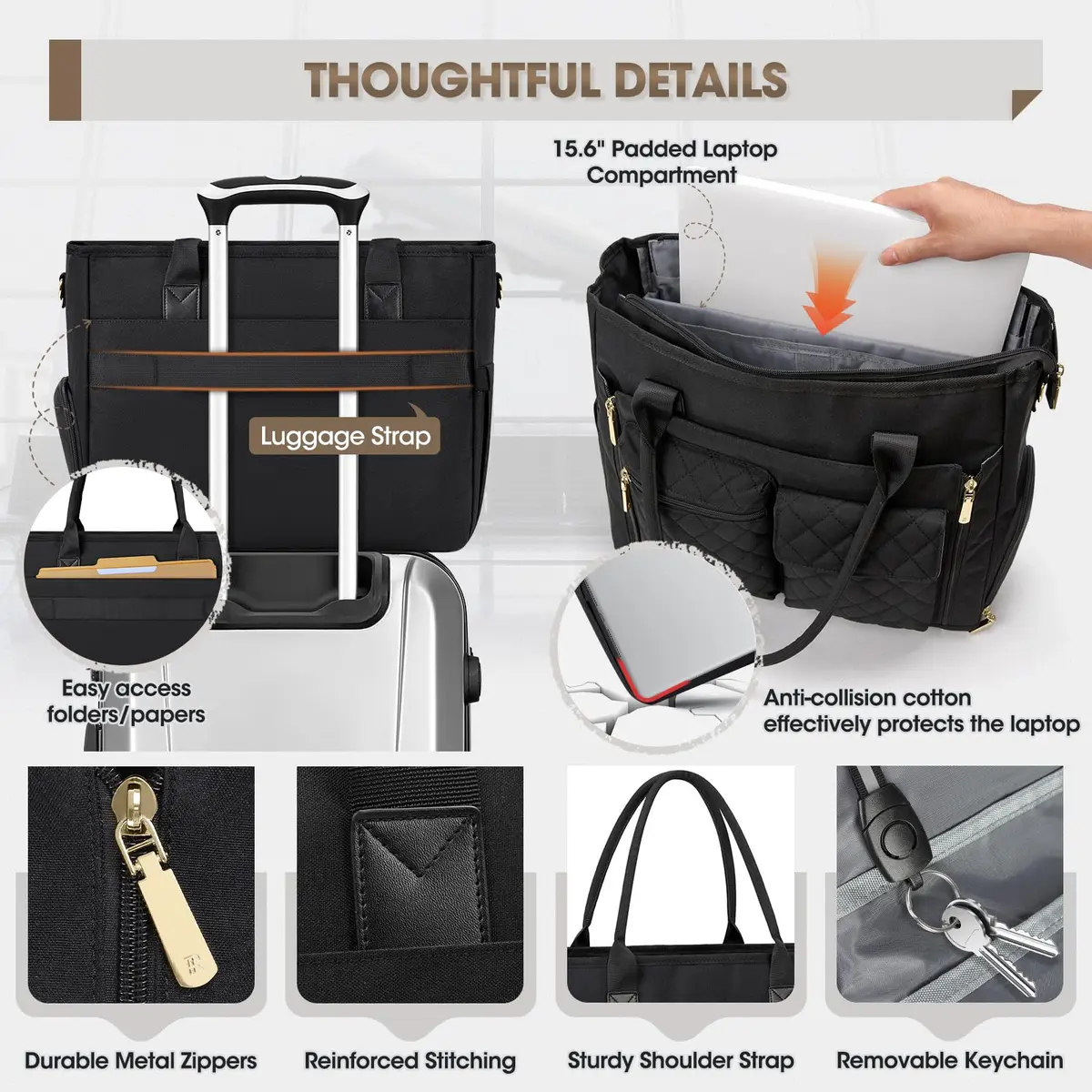 RAINSMORE Teacher Tote Bag with Laptop & Lunch Compartment | 17.3 inch Water-Resistant Work Bag for Women - view 7