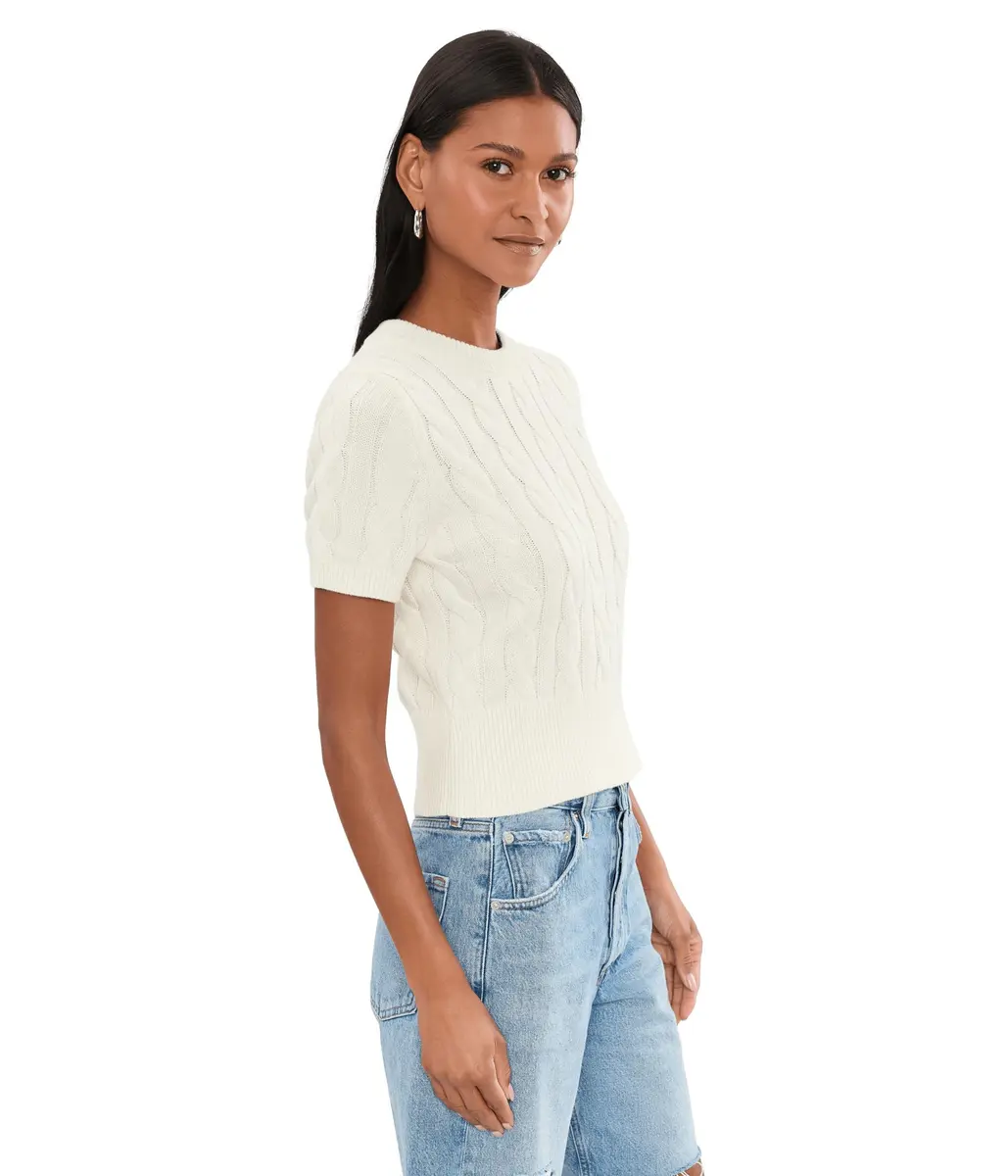 525 America Womens Sky Cable Crew Neck Pullover Chalk XS | Classic Cotton Knit - view 3