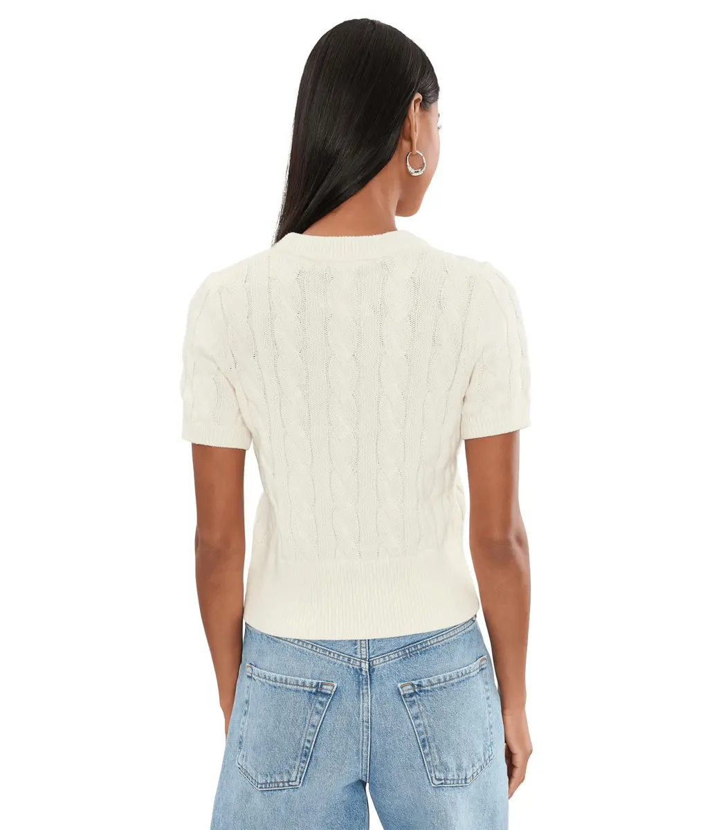 525 America Womens Sky Cable Crew Neck Pullover Chalk XS | Classic Cotton Knit - view 4