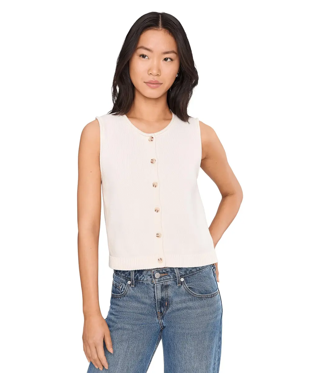 525 America Womens Marianna Rolled Edge Button Front Vest Chalk XL | Modern Minimalist Sleeveless Cotton - main product image