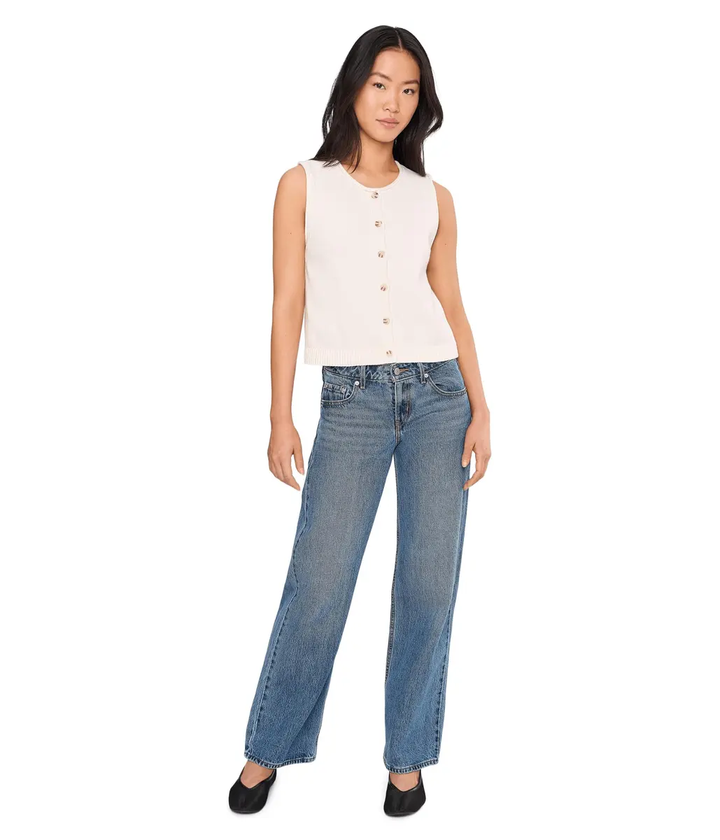 525 America Womens Marianna Rolled Edge Button Front Vest Chalk XL | Modern Minimalist Sleeveless Cotton - view 2