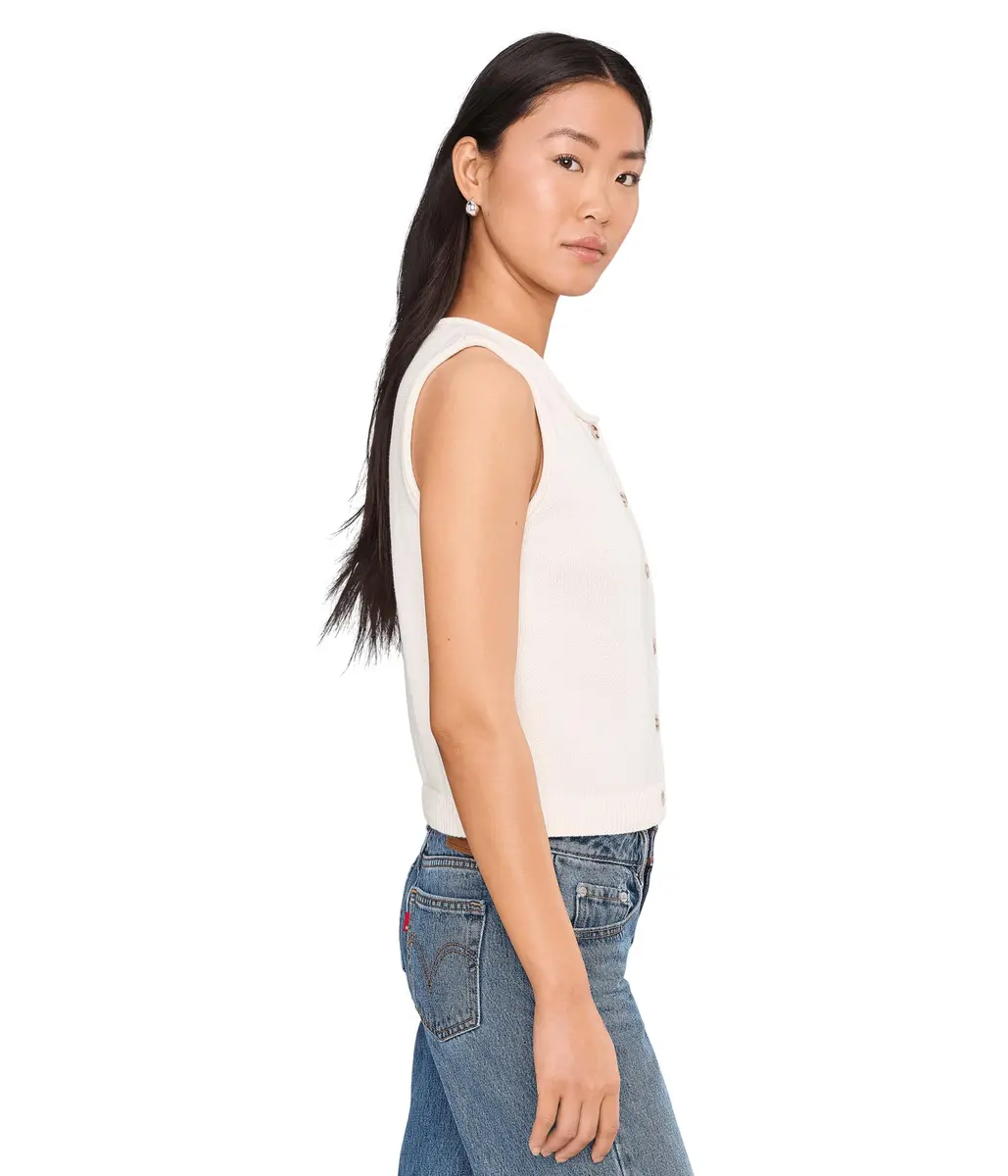 525 America Womens Marianna Rolled Edge Button Front Vest Chalk XL | Modern Minimalist Sleeveless Cotton - view 3