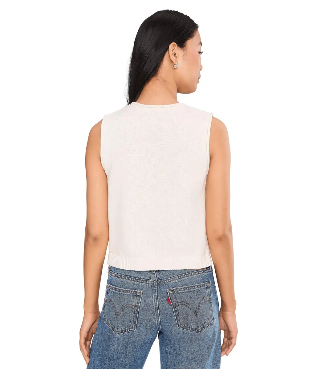 525 America Womens Marianna Rolled Edge Button Front Vest Chalk XL | Modern Minimalist Sleeveless Cotton - view 4