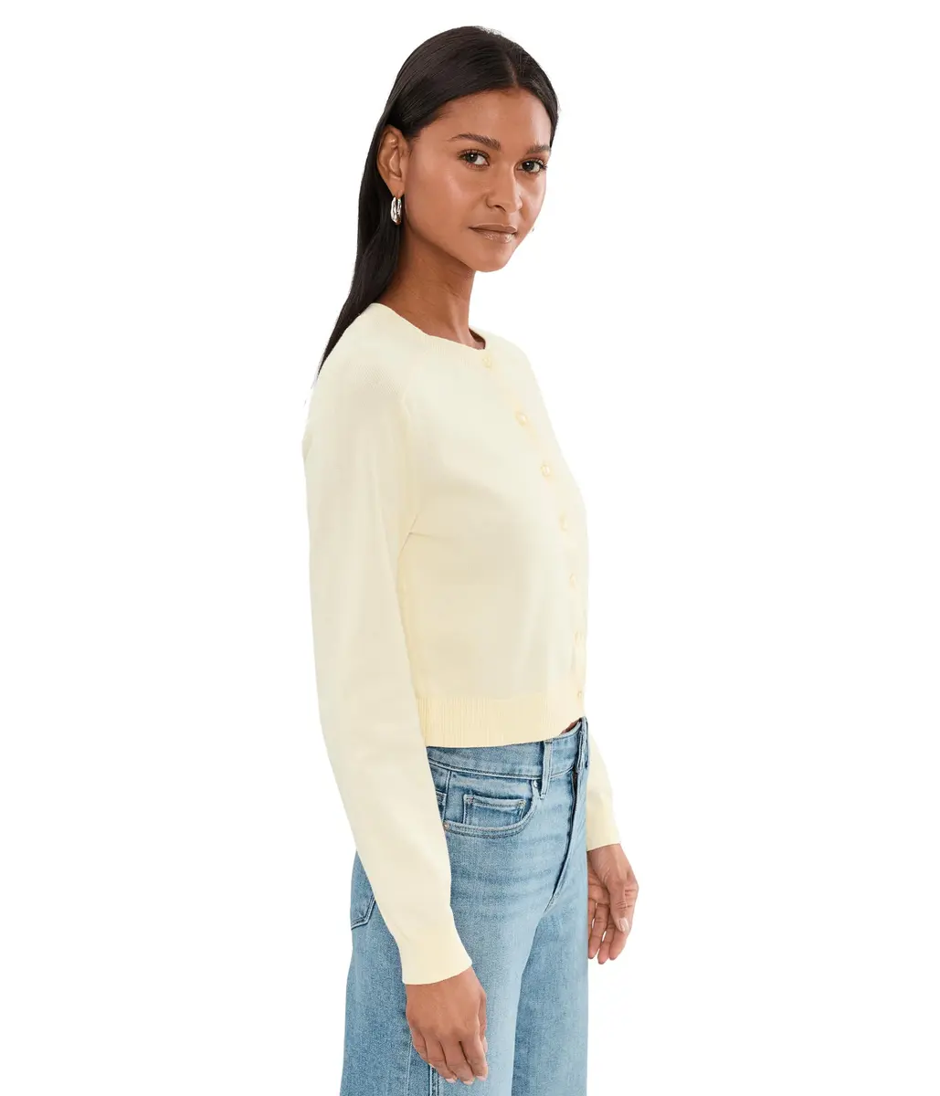 525 America Womens Cleo Saddle Shoulder Cardigan Lemon Icing | Regular Fit, Crew Neck, 97% Cotton, 3% Nylon, One Size - view 3