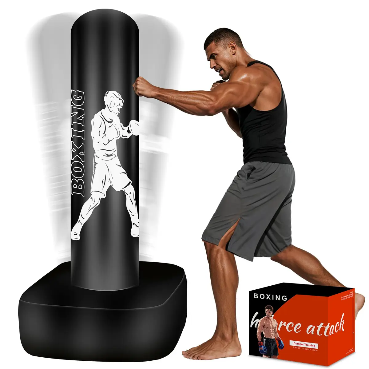 Vobab Freestanding Punching Bag with Stand for Adults Teens, 70 inch (178 cm) Heavy Boxing Bag | Stable Base for Home Training - main product image
