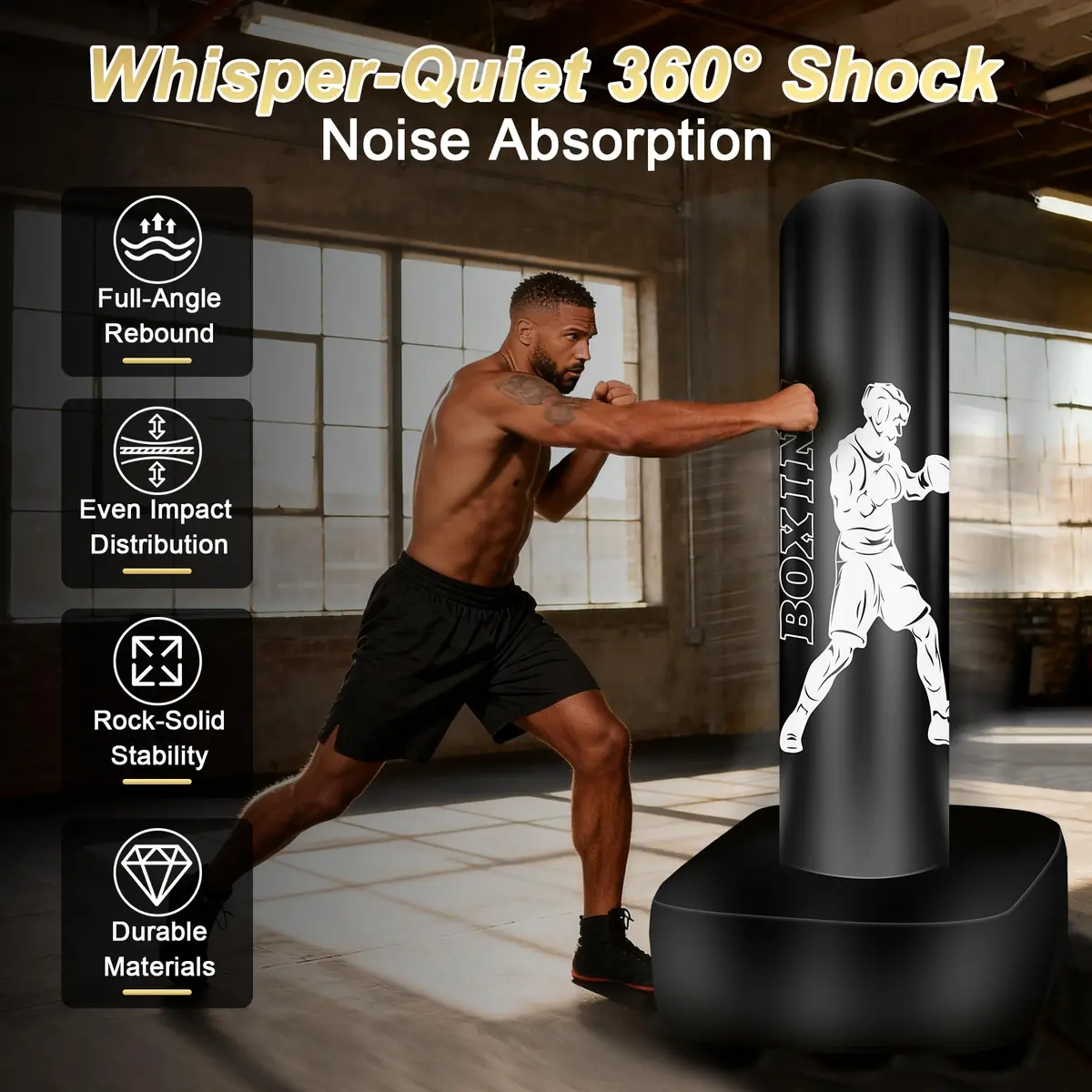 Vobab Freestanding Punching Bag with Stand for Adults Teens, 70 inch (178 cm) Heavy Boxing Bag | Stable Base for Home Training - view 2