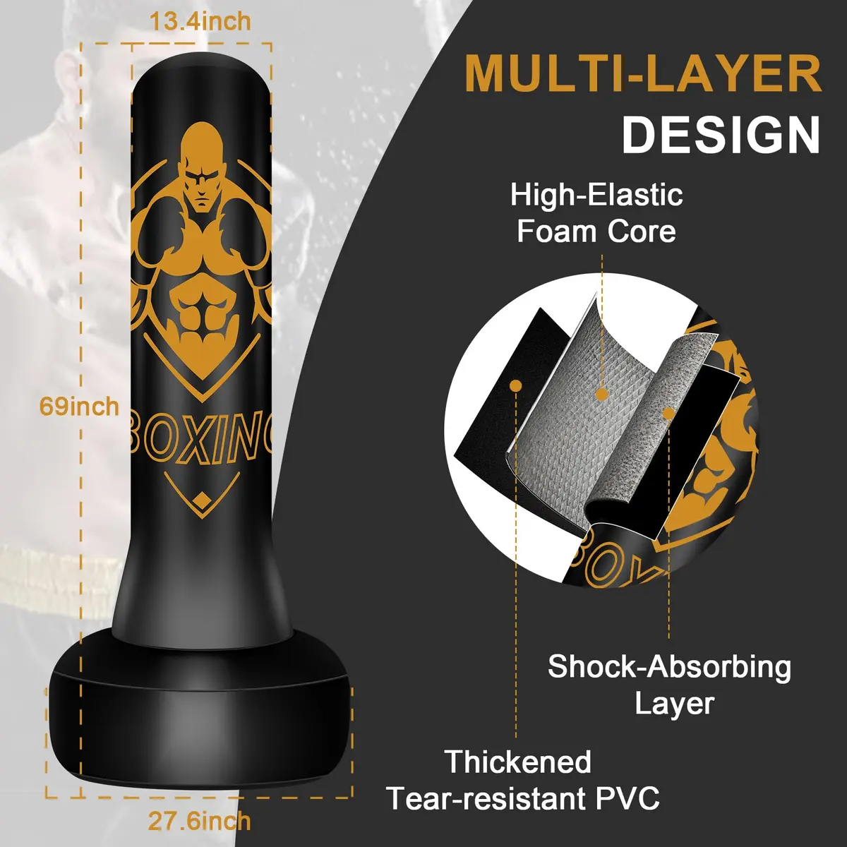 Vobab Freestanding Punching Bag for Adults, 70 inch (177.8 cm) Inflatable Boxing Bag with Stand | Heavy Duty Training Equipment - view 3